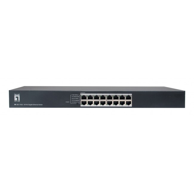 LevelOne GEU-1632 16-Port Gigabit Ethernet Switch, 4-Mode DIP Button, 19