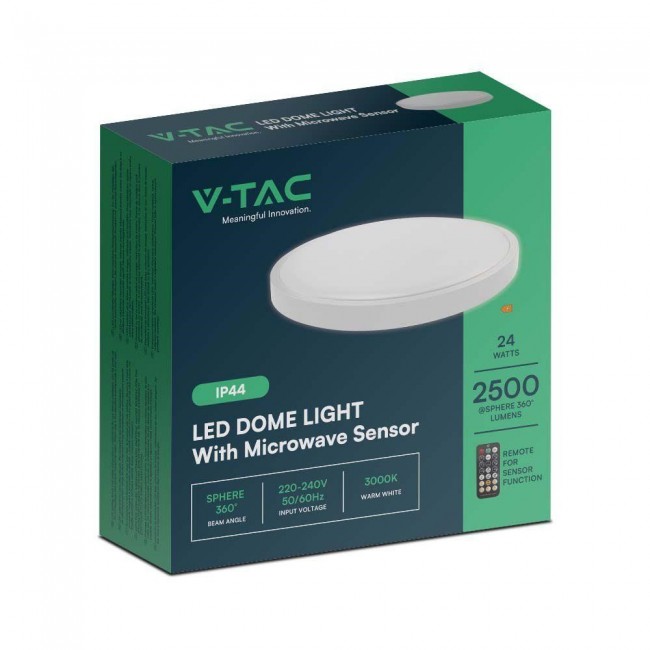 Plafond V-TAC VT-8624S surface-mounted 24W LED IP44 29cm motion detector 4000K 2500lm (SKU 76631) White Plafond V-TAC VT-8624S surface-mounted 24W LED IP44 29cm motion detector 4000K 2500lm (SKU 76631) White
