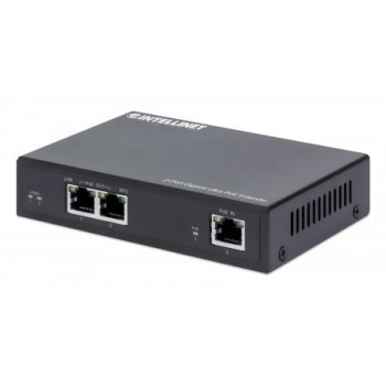 Intellinet 2-Port Gigabit Ultra PoE Extender, Adds up to 100 m (328 ft.) to PoE Range, PoE Power Budget 60 W, Two PSE Ports with 30 W Output Each, IEEE 802.3bt/at/af Compliant, Metal Housing