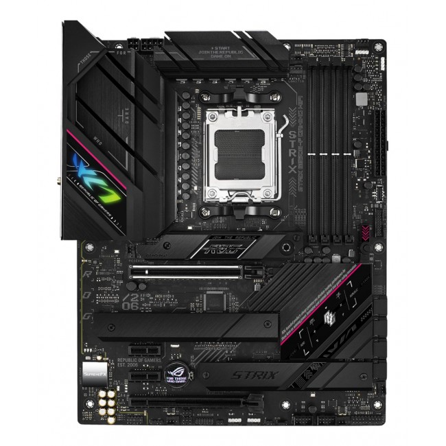 Asus | ROG STRIX B650E-F GAMING WIFI | Processor family AMD | Processor socket AM5 | DDR5 DIMM | Memory slots 4 | Supported hard disk drive interfaces SATA, M.2 | Number of SATA connectors 4 | Chipset AMD B650 | ATX Asus | ROG STRIX B650E-F GAMING WIFI | Processor family AMD | Processor socket AM5 | DDR5 DIMM | Memory slots 4 | Supported hard disk drive interfaces SATA, M.2 | Number of SATA connectors 4 | Chipset AMD B650 | ATX