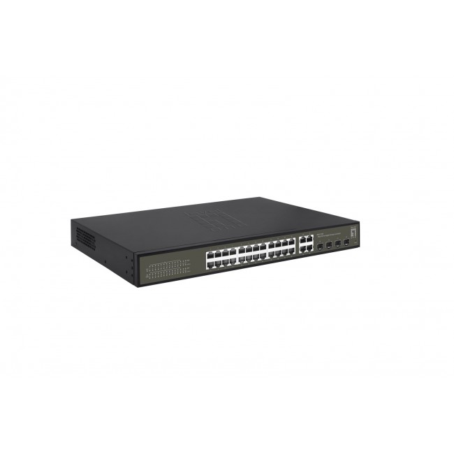 LevelOne Hilbert 28-Port Gigabit PoE Smart Lite Switch, 24 PoE Outputs, 4 x Gigabit SFP/RJ45 Combo, 802.3at/af PoE, 380W PoE Power Budget