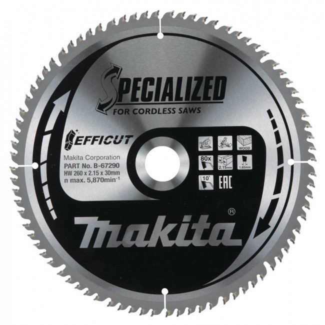 T.C.T. saw blade 260X2.15X30mm 10 T80 EFFICUT