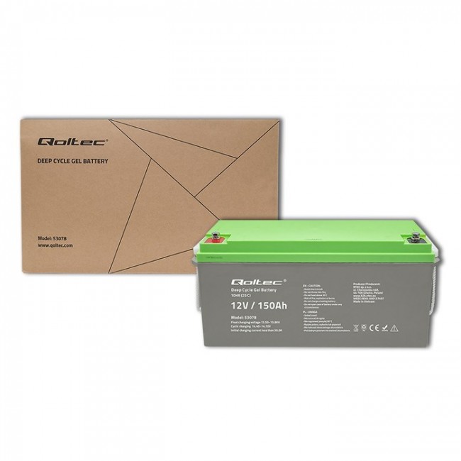 Qoltec 53078 Deep Cycle Gel battery| 12V | 150Ah | 44.5kg Qoltec 53078 Deep Cycle Gel battery| 12V | 150Ah | 44.5kg