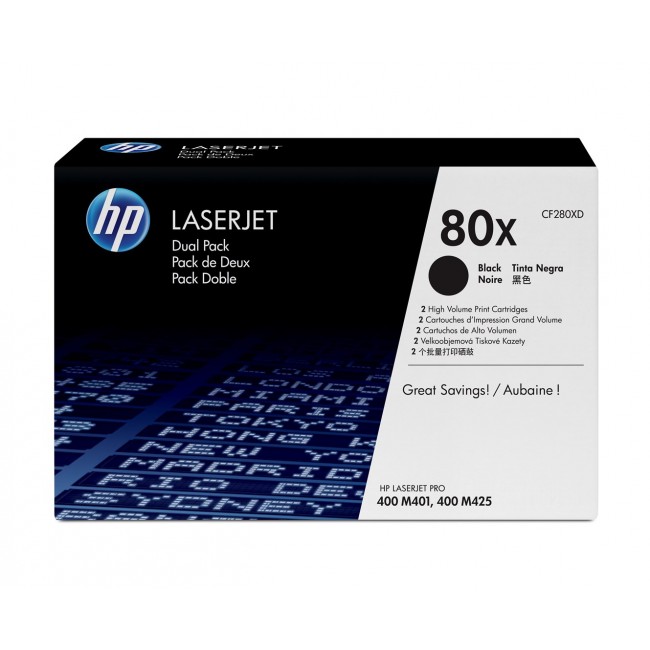 HP 80X 2-pack High Yield Black Original LaserJet Toner Cartridges HP 80X 2-pack High Yield Black Original LaserJet Toner Cartridges