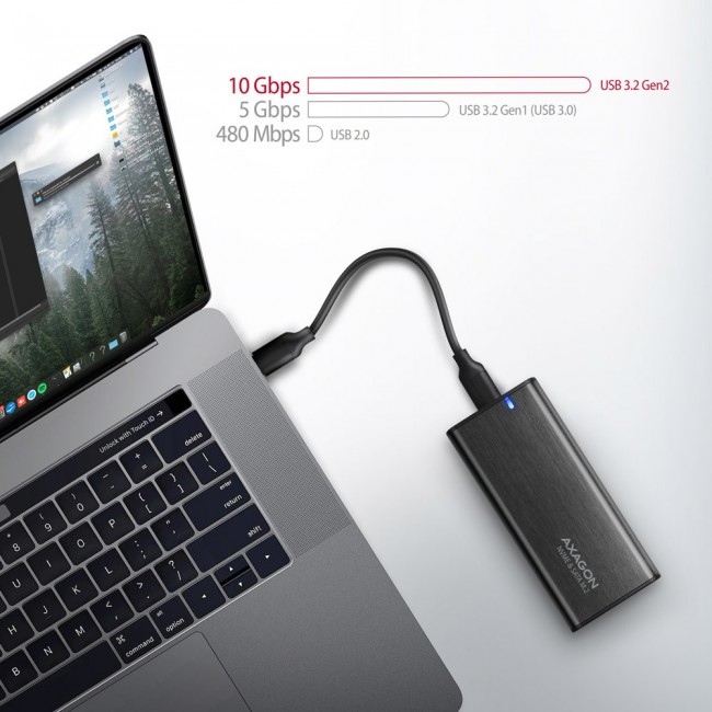 Axagon EEM2-SB2 External USB-C 3.2 Gen 2 metal box for M.2 NVMe & SATA SSD disks. Screwless