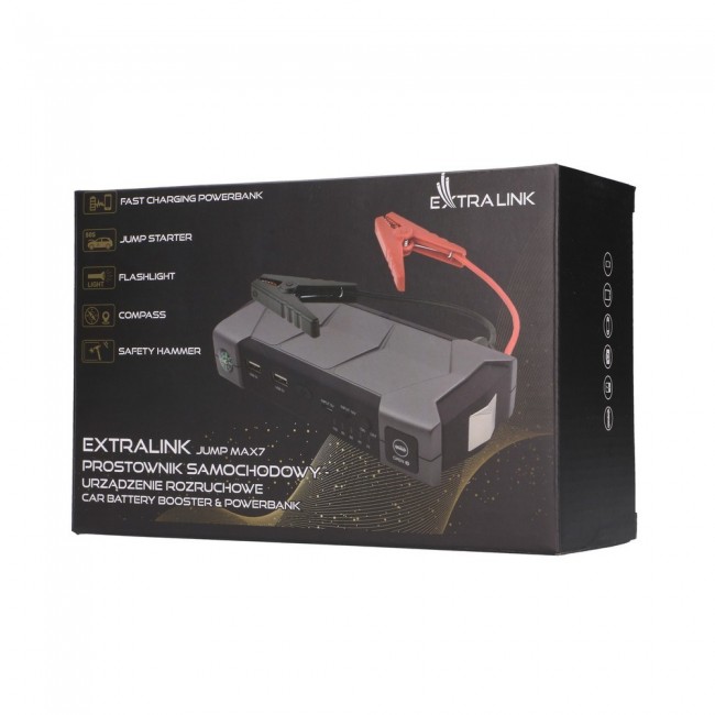 Extralink Jump Max7 Jump Starter 10000mAh | Starter power bank for starting the car | 3x LED, Flashlight, Compass, Hammer Extralink Jump Max7 Jump Starter 10000mAh | Starter power bank for starting the car | 3x LED, Flashlight, Compass, Hammer