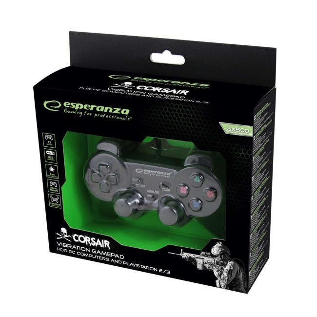 Esperanza EG106 Gaming Controller Joystick PC,Playstation 2,Playstation 3 Analogue / Digital USB 2.0 Black