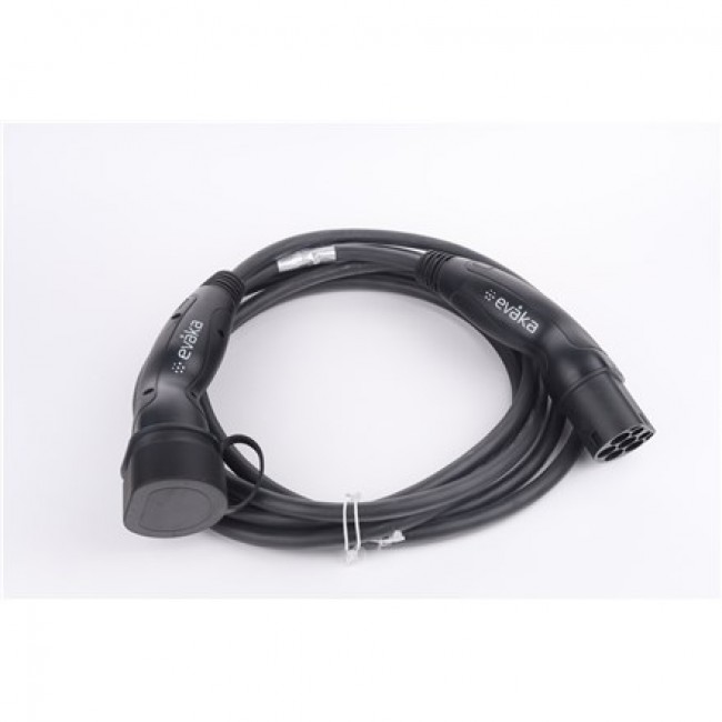Evaka EV Charging Cable Type 2-Type 2, 22 kW, 32 A, 5 x 6 mm2, 1 x 0.5 mm2, 5 m | ITGAM3871 | Black