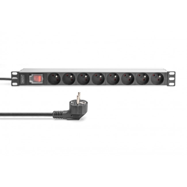 Digitus Socket strip with aluminum profile and switch, 8-way CEE 7/5, 2 m cable safety plug with grounding contact