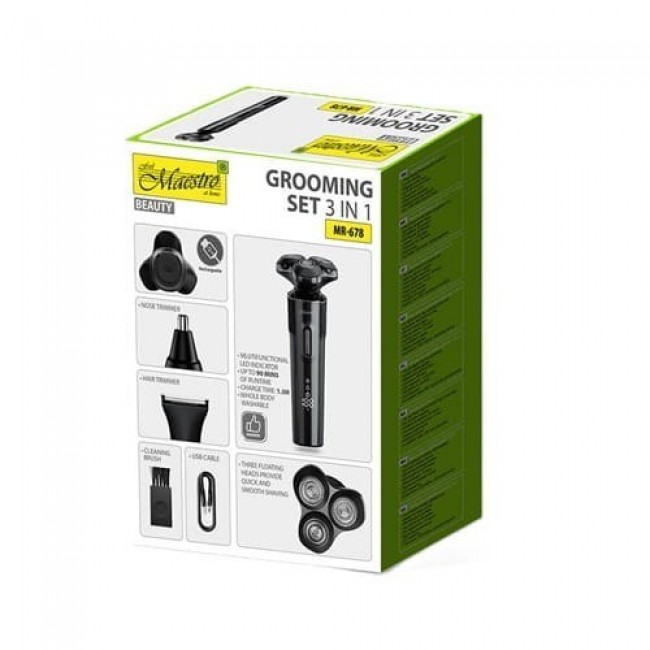 MAESTRO MR-678 3-in-1 Shaving Kit USBDo 90 min MAESTRO MR-678 3-in-1 Shaving Kit USBDo 90 min