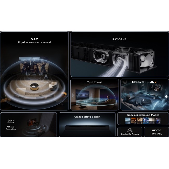 TCL Q Q75H Class 5.1.2 Channel Sound Bar with Dolby Atmos, Ray Danz Technology, and Wireless Subwoofwer