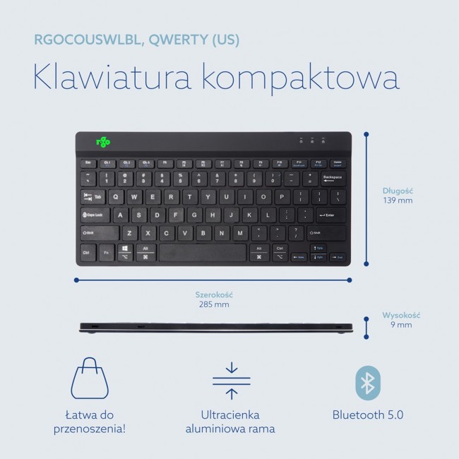 R-Go Tools Ergonomic keyboard R-Go Compact Break, compact keyboard with break software, QWERTY (US), Bluetooth, black