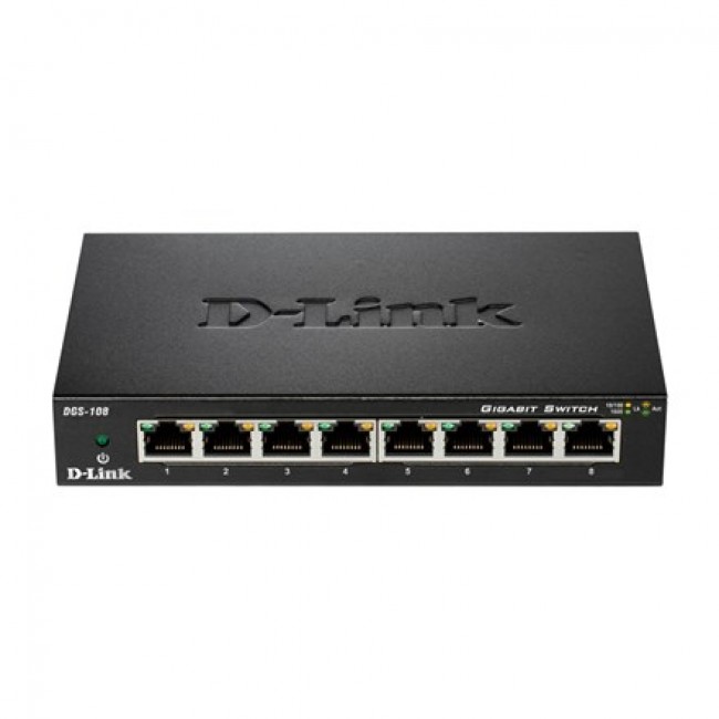 D-Link DGS-108 Unmanaged L2 Gigabit Ethernet (10/100/1000) Black
