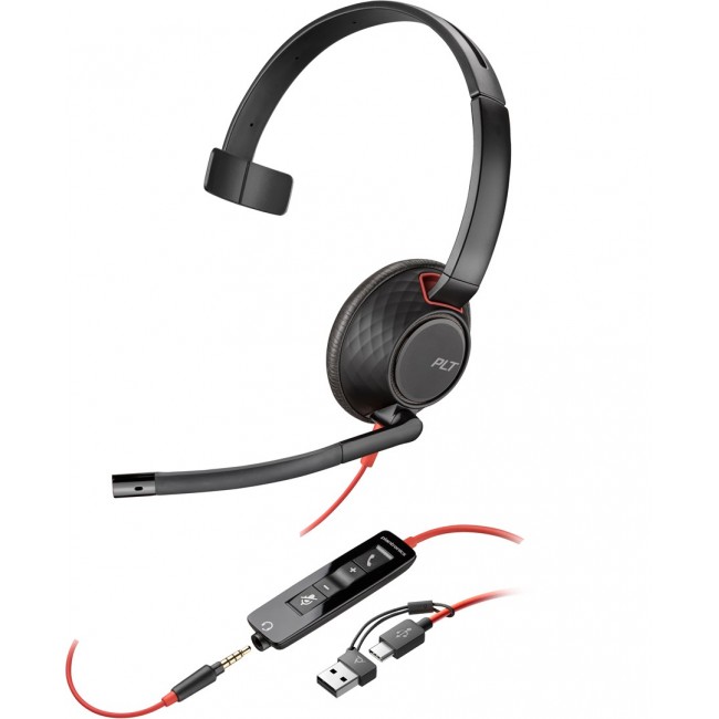HP Poly Blackwire 5210 Monaural USB-C Headset +3.5mm Plug +USB-C/A Adapter