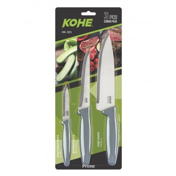 Set of 3 KOHE knives, mixed colours in blister pack