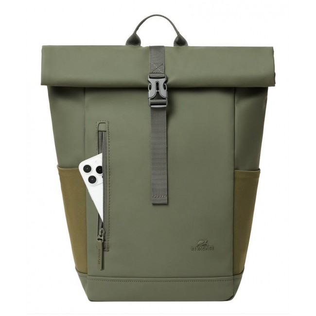 Rivacase Eden backpack Travel backpack Olive PU leather, Polyester, Recycled polyethylene terephthalate (rPET)