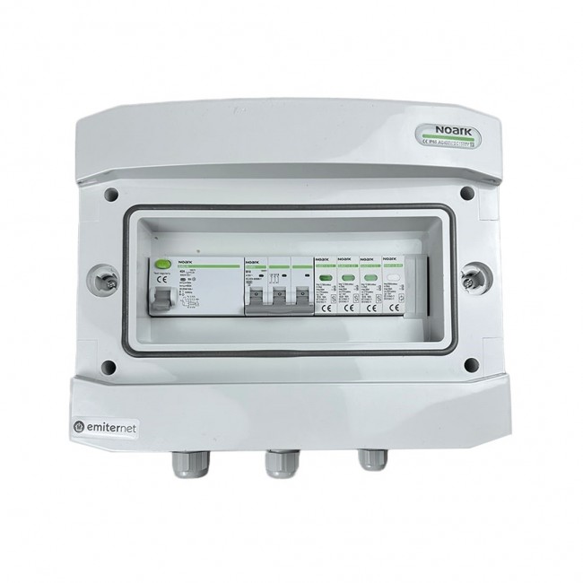 Switchgear attached AC hermetic IP65 EMITTER with surge protective device AC Noark type 1+2, 10A 3-F, RCD type A 40A/300mA
