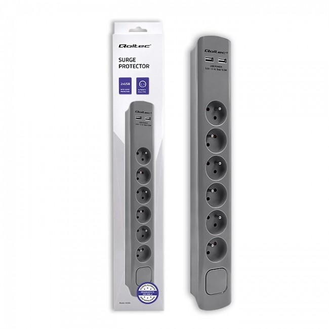 Qoltec 50283 surge protector Grey 6 AC outlet(s) 230 V 1.8 m