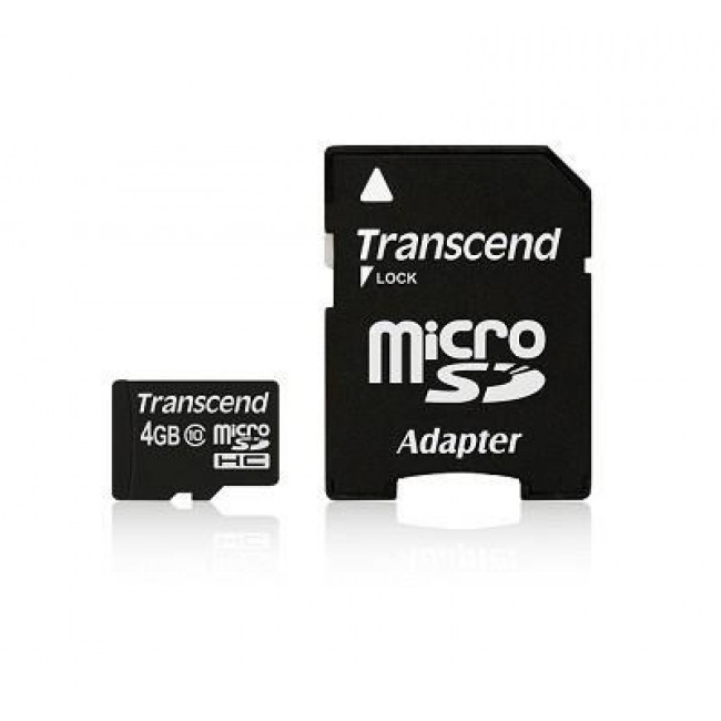 SD microSD Card 4GB Transcend SDHC Class10 w/adapter