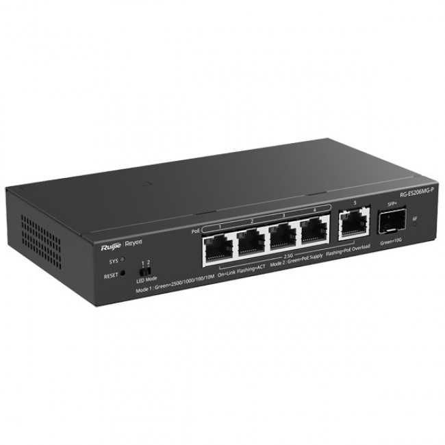 Ruijie Networks RG-ES206MG-P network switch Managed L2 2.5G Ethernet (100/1000/2500) Power over Ethernet (PoE) Desktop/Wall-Mounting Black