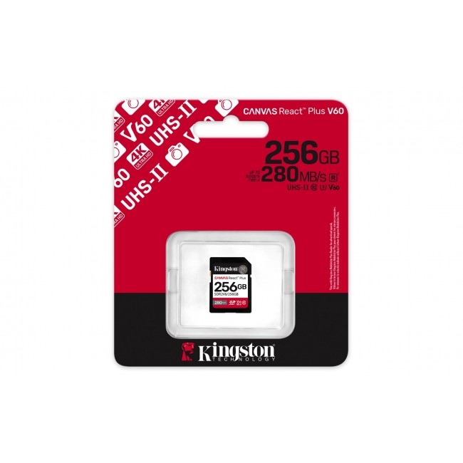 Kingston Canvas React Plus | 256 GB | SD | Flash memory class 10 Kingston Canvas React Plus | 256 GB | SD | Flash memory class 10