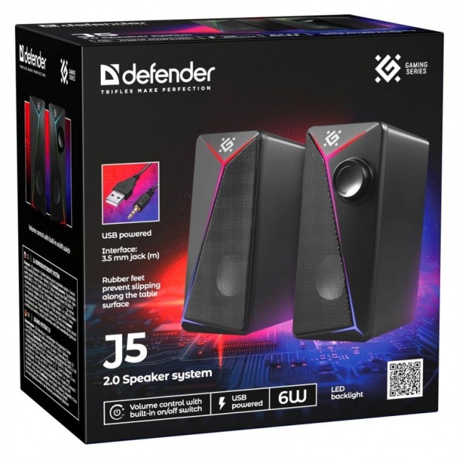 PC Speakers 2.0 DEFENDER J5 2.0 6W LED USB black
