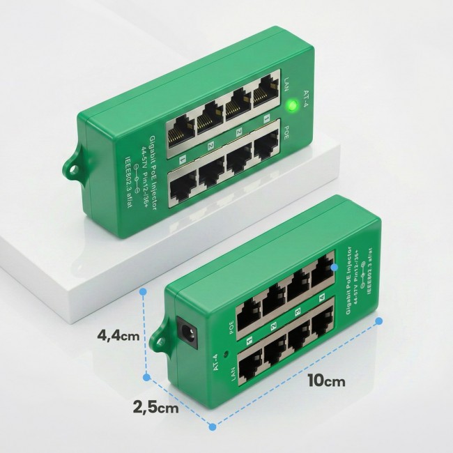 Extralink Gigabit PoE Injector 4 Portowy Active, 4 ports Gigabit 802.3at/af, Mode A