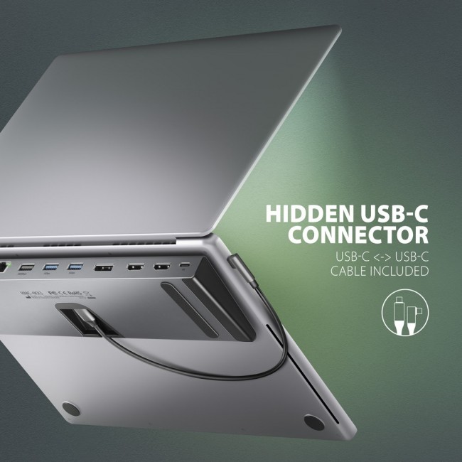 Axagon HMC-4KX3 USB 5Gbps hub, 3x USB-A, 2x HDMI, DP, RJ-45, SD/microSD, audio, PD 100W