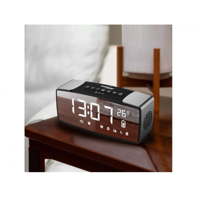 GreenBlue bluetooth clock radio, FM, aux-in, 6W, temperature, alarm, clock, 2200mAh battery, GB200
