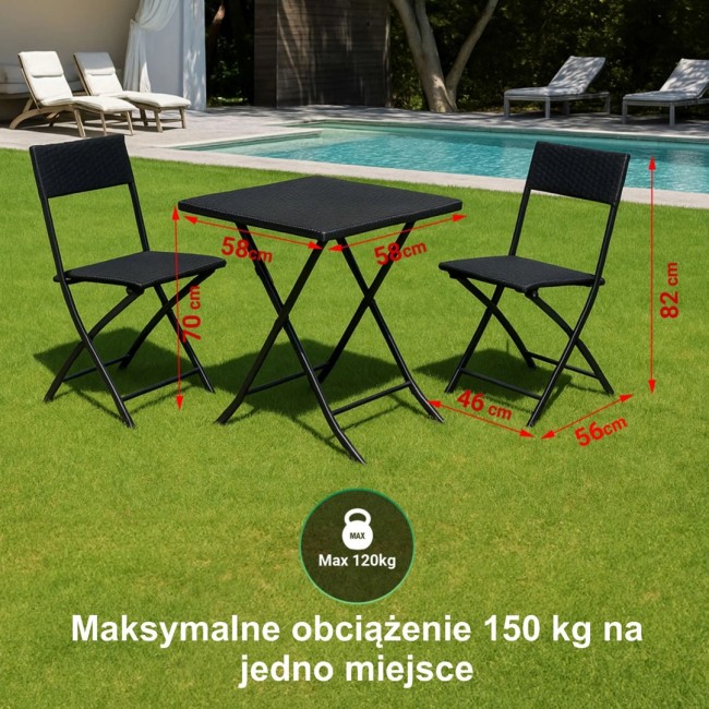 Extralink Small Black Forest Garden Furniture Set, Two Chairs + Black Table outdoor furniture set