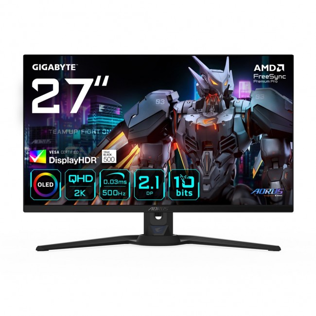 GIGABYTE AORUS FO27Q5P OLED QHD Gaming Monitor - 2560 x 1440, 500Hz, 0.03ms, KVM, 300 cd/m , FreeSync Premium Pro, DisplayHDR True Black 500, DisplayPort 2.1