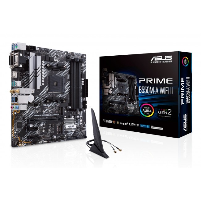 Asus | PRIME B550M-A WIFI II | Processor family AMD | Processor socket AM4 | DDR4 DIMM | Memory slots 4 | Supported hard disk drive interfaces SATA, M.2 | Number of SATA connectors 4 | Chipset AMD B550 | microATX Asus | PRIME B550M-A WIFI II | Processor family AMD | Processor socket AM4 | DDR4 DIMM | Memory slots 4 | Supported hard disk drive interfaces SATA, M.2 | Number of SATA connectors 4 | Chipset AMD B550 | microATX