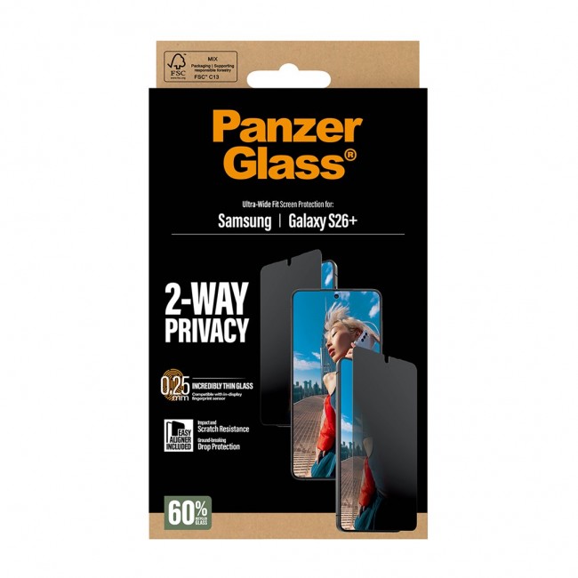 PanzerGlass 2-Way Privacy Screen Protector Samsung Galaxy S26+ | Ultra-Wide Fit w. EasyAligner Clear screen protector 1 pc(s)