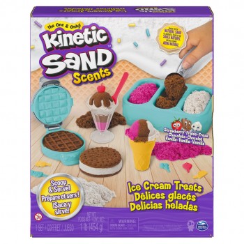 Kinetic Sand Scents, Ice Cream Treats Playset with 3 Colors of All-Natural Scented Play Sand and 6 Serving Tools, Sensory Toys for Kids Ages 3 and up