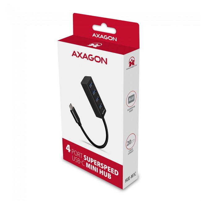 Axagon HUE-M1C interface hub USB 3.2 Gen 1 (3.1 Gen 1) Type-C 5000 Mbit/s Black Axagon HUE-M1C interface hub USB 3.2 Gen 1 (3.1 Gen 1) Type-C 5000 Mbit/s Black