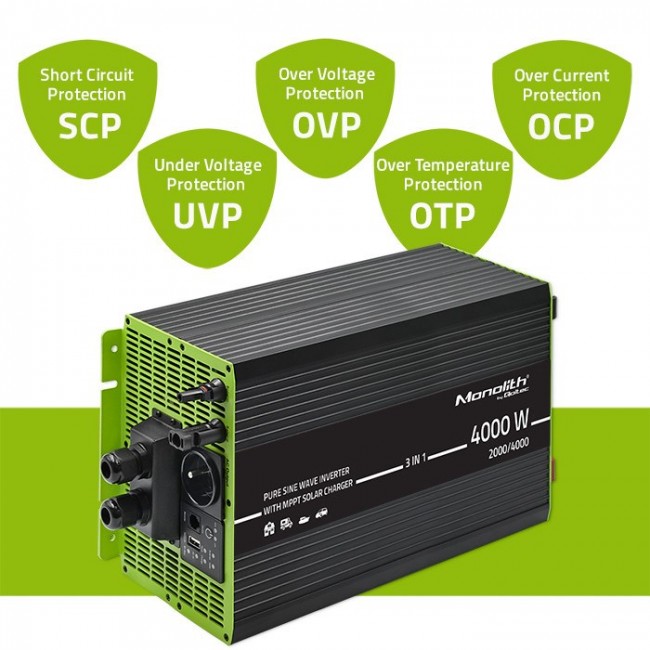 Qoltec Monolith 3-in-1 Solar Inverter with AC Charging | MPPT | UPS | ATS | 2000W | 4000W | 12V to 230V | Pure Sine Qoltec Monolith 3-in-1 Solar Inverter with AC Charging | MPPT | UPS | ATS | 2000W | 4000W | 12V to 230V | Pure Sine