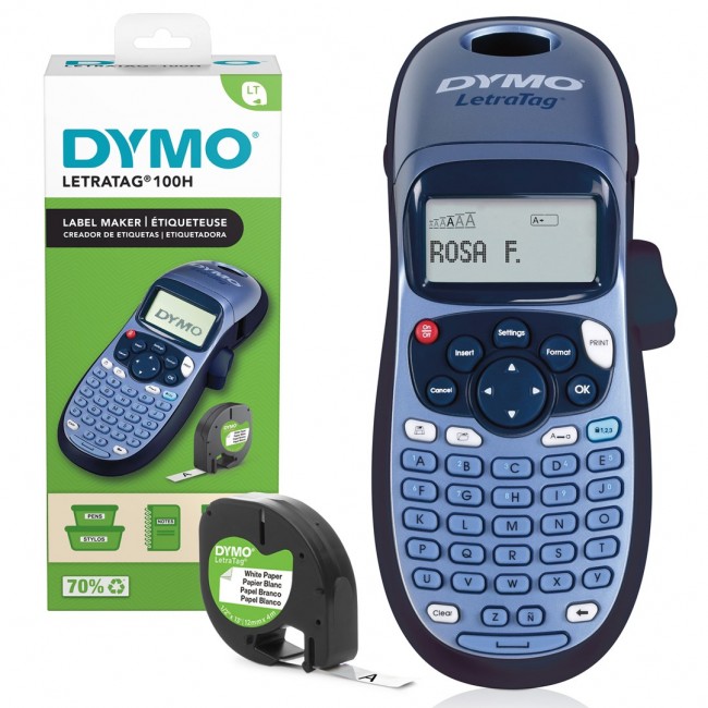 DYMO LetraTag LT-100H Handheld Label Maker | ABC Keyboard Label Printer with Easy-to-Use13 Character LCD Screen | for Home or Office | Blue