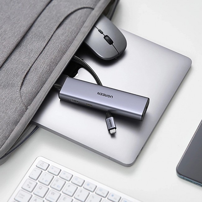 Ugreen CM512 90568 USB-C adapter 2 USB-A 3.0 / HDMI / RJ45 / SD and TF card reader / USB-C PD 100 W Grey
