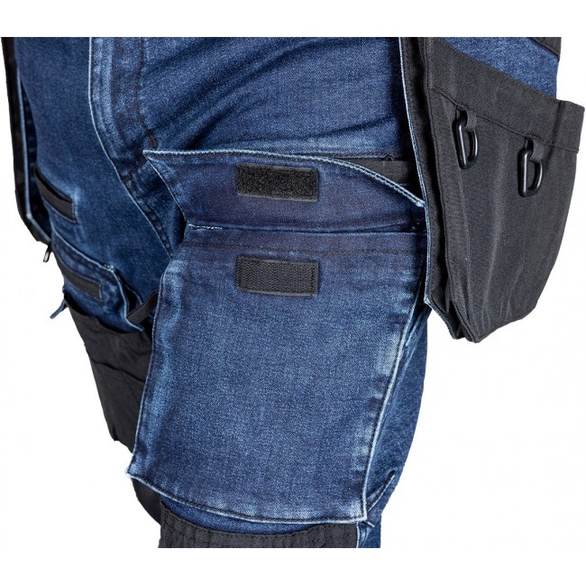 NEO TOOLS DENIM Work Trousers, Cordura Reinforcements, Detachable Holster Pockets, Navy Blue, Size M/50