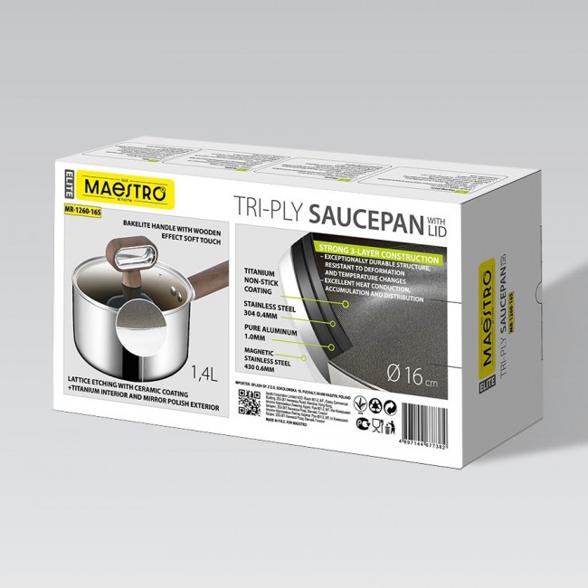 TITANCORE Saucepan with Lid MAESTRO MR-1260S 16 cm 1,4 L (MR-1260-16S)
