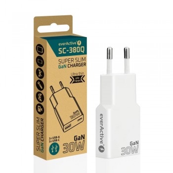 Charger 1 x USB, 1 x USB-C Quick Charge 3.0 30W SUPER SLIM white