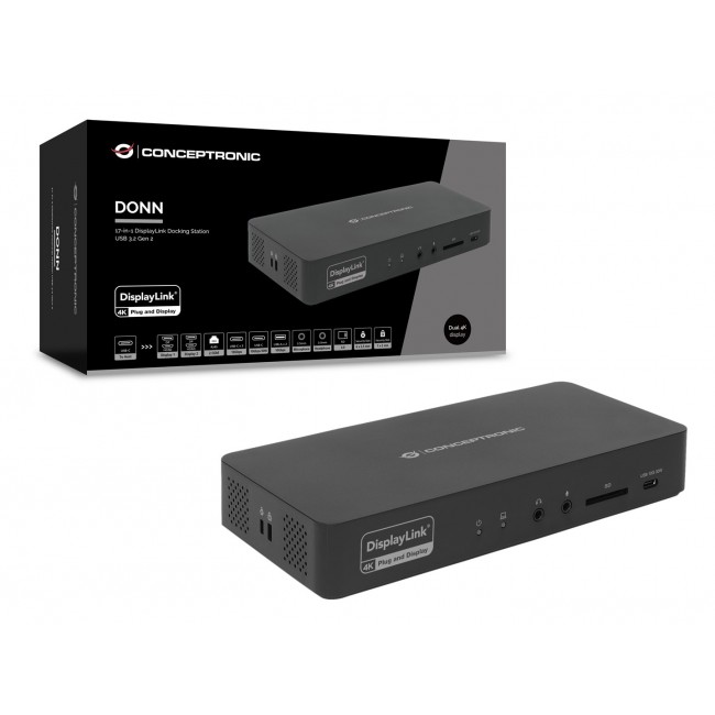 Conceptronic DONN31B 17-in-1 DisplayLink Docking Station USB 3.2 Gen 2
