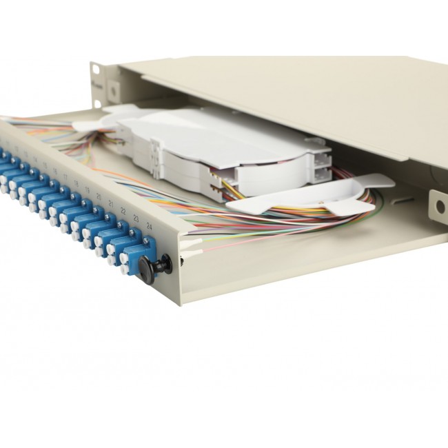 Equip 24-Port Fiber Optic Splice Box, LC Duplex, OS2, 1U, Equipped, Grey