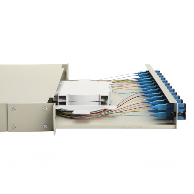 Equip 12-Port Fiber Optic Splice Box, SC Duplex, OS2, 1U, Equipped, Grey