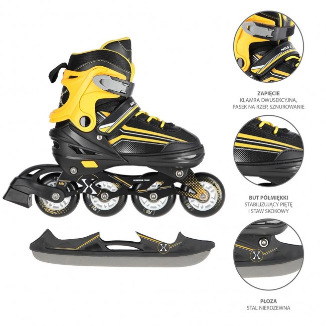 NILS EXTREME NH18190 2IN1 SKATES BLACK/ORANGE SIZE. L (39-43) WITH INTERCHANGEABLE HOCKEY SKATES