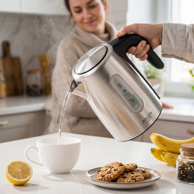 Adler AD 1273 electric kettle 1 L 1200 W Black, Hazelnut, Stainless steel Adler AD 1273 electric kettle 1 L 1200 W Black, Hazelnut, Stainless steel