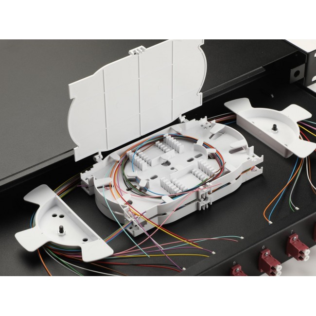 Equip 12-Port Fiber Optic Splice Box, LC Duplex,OM4, 1U, Equipped, Black