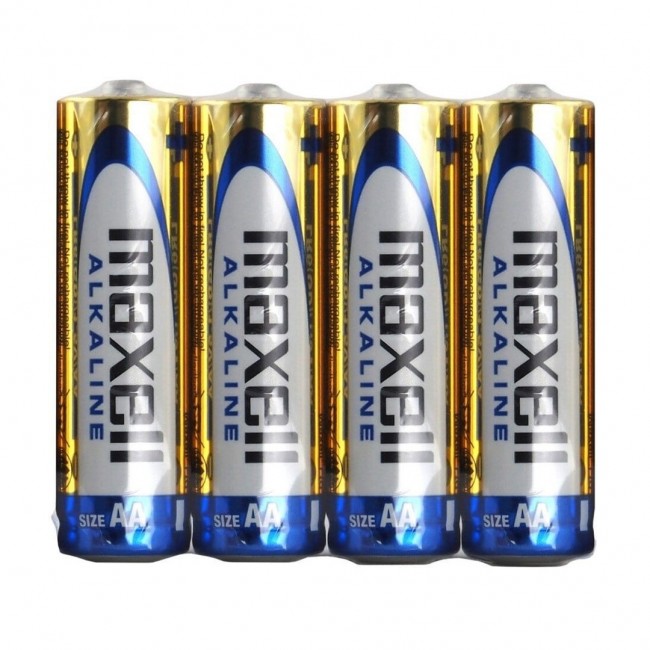 Maxell ALKALINE LR06 LR6 AA alkaline batteries, 4-pack, 1.5V, foil packaging