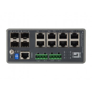 LevelOne TURING 12-Port L3 Lite Managed Gigabit Industrial Switch, 4 x SFP, DIN-Rail, -40 C to 75 C