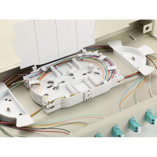 Equip 12-Port Fiber Optic Splice Box, LC Duplex, OM3, 1U, Equipped, Grey